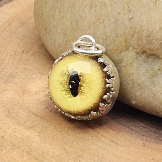 Raptor eye pendant set in recycled sterling silver fire setting, 15mm